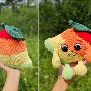 CROCHET MANGO PATTERN, Amigurumi crochet cute fruits with eyes Pdf pattern, Plush crochet toy