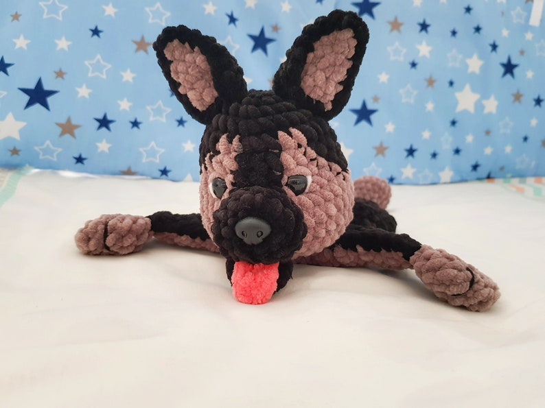 Lovey Crochet Pattern dog German Shepherd, Amigurumi comforter cuddle toy, baby security blanket, plush toy dog pattern Amigurumi patterns image 8