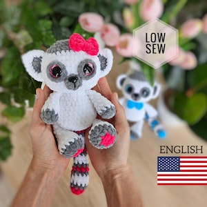 CROCHET LEMUR PATTERN, amigurumi plush lemur pdf tutorial, low sew pattern, Plush crochet toys