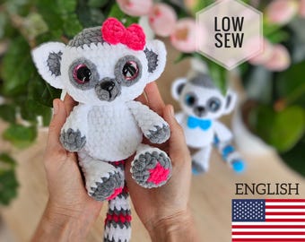 CROCHET LEMUR PATTERN, amigurumi plush lemur pdf tutorial, low sew pattern, Plush crochet toys