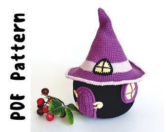 PDF Virkmönster hus för halloween, Virkat amigurumimönster, Virkat halloween, hus för en häxa, Virkade leksaksmönster