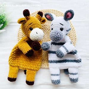 CROCHET PATTERN 2 in 1 Giraffe and Zebra / Amigurumi giraffe security blanket / Newborn Lovey Pattern /Comforter /Crochet animals patterns image 2