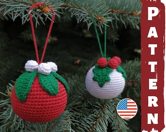 Christmas ornament crochet pattern PDF in English - Crochet pattern christmas tree ornaments set  - Christmas  Berries Baby toy patterns