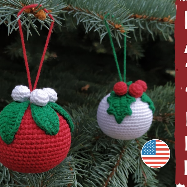 Christmas ornament crochet pattern PDF in English - Crochet pattern christmas tree ornaments set  - Christmas  Berries Baby toy patterns