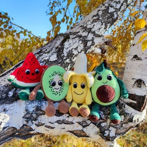 CROCHET WATERMELON PATTERN, Amigurumi watermelon slice with eyes and hands, Plush Soft toy Fruits, Plush crochet toys image 2