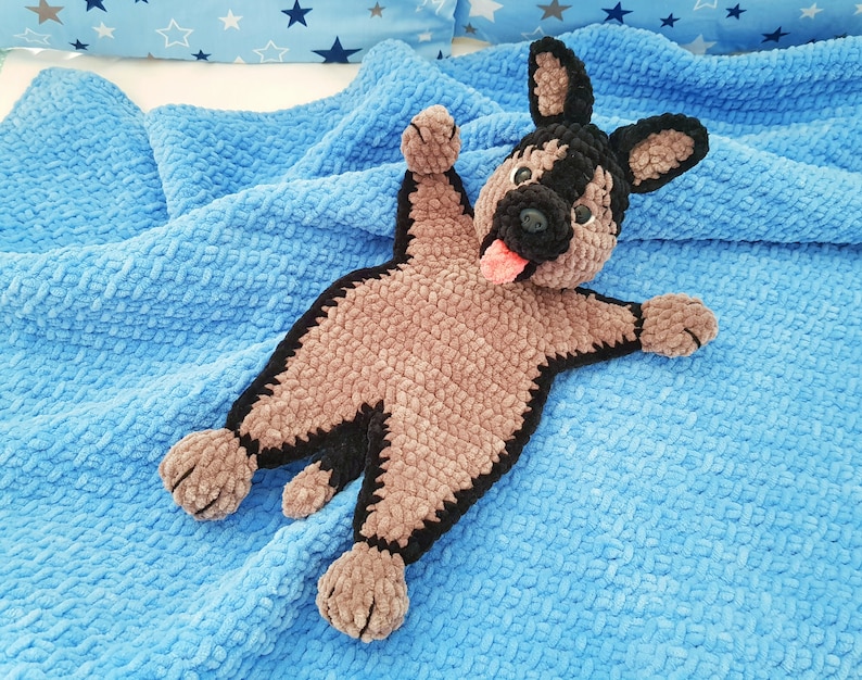 Lovey Crochet Pattern dog German Shepherd, Amigurumi comforter cuddle toy, baby security blanket, plush toy dog pattern Amigurumi patterns image 2