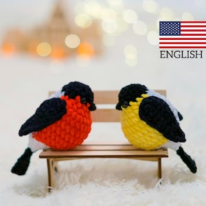 BIRD CROCHET PATTERN, Amigurumi pattern realistic birds, Bullfinch, Sparrow, Goldfinch, how to crochet parrot Plush crochet toys