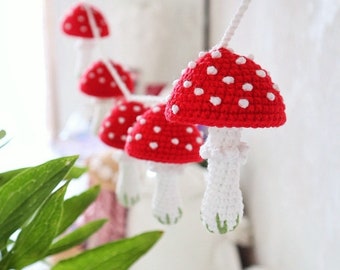 Mushroom garland crochet pattern, crochet fly agaric garland, Amigurumi doll patterns