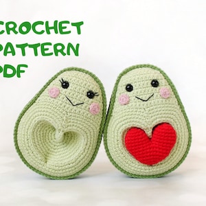 Avocados in Love Crochet Pattern Avocado with Heart Seed Amigurumi Crochet Pattern PDF in English Fruit animals image 1