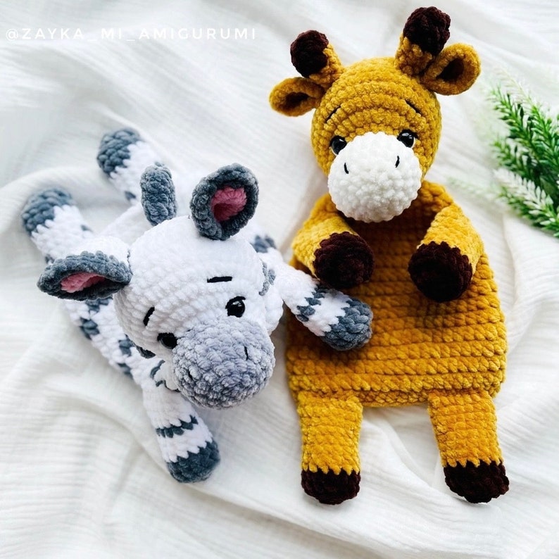 CROCHET PATTERN 2 in 1 Giraffe and Zebra / Amigurumi giraffe security blanket / Newborn Lovey Pattern /Comforter /Crochet animals patterns image 6