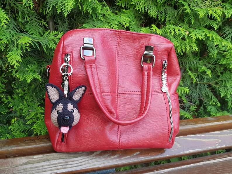 Mönster för virkad nyckelring, söta biltillbehör hund schäfer, mönster för inredningstillbehör, amigurumimönster bild 4