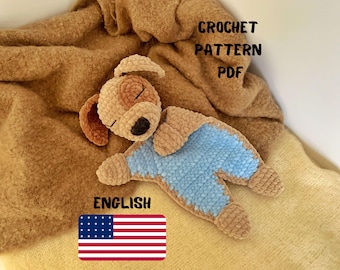 Patrón de crochet para peluche de cachorro / Manta de seguridad para perro / Juguete amigurumi para abrazar / Patrón fácil en PDF / Patrones de juguetes de peluche