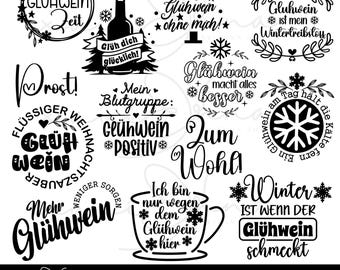 German plotter file mulled wine | Glühwein | mulled wine svg bundle | wine svg | sayings Christmas | Cricut Silhouette | mulled wine stand