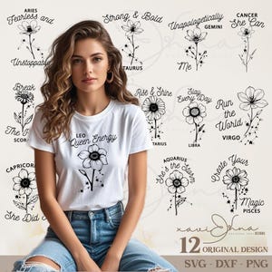 Zodiac Signs Floral Astrology SVG Bundle, Astrology Clipart, Star Sign Digital File, Horoscope Sublimation, Cricut Cut Zodiac Star Sign