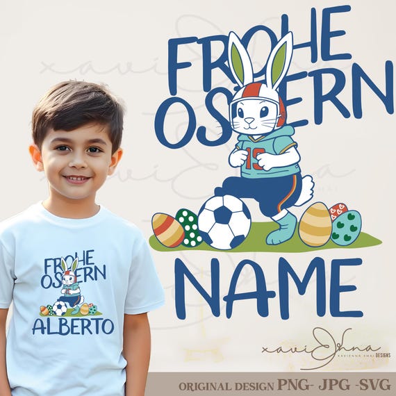 Frohe Ostern Fußball SVG DXF PNG, Easter Soccer Bunny Clipart, Custom Name Sport Rabbit, Easter Football Design, Cricut Silhouette Cut File