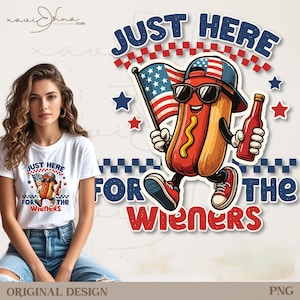Proprio qui per i Wieners Png 4 luglio Divertente festa degli hot dog Libertà patriottica Indipendenza Rosso Blu Bianco Bandiera americana Design File