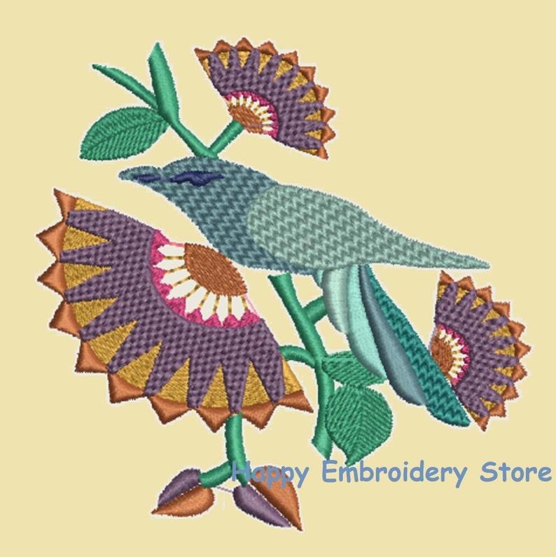 Set Embroidery designs two bird on flower tree branch Textured Machine Embroidery Design SPR14 SPR15