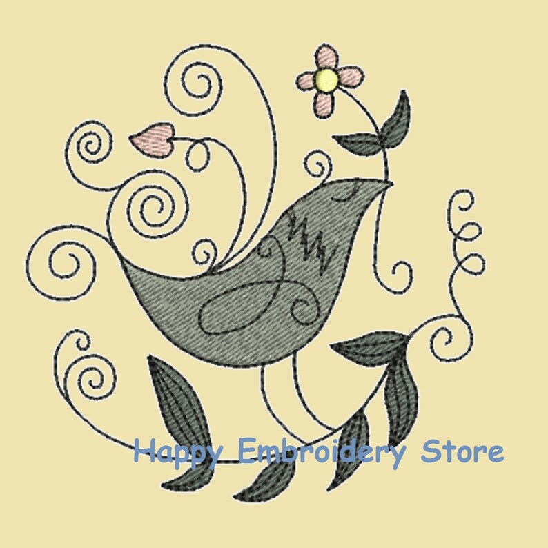 Set Embroidery designs two bird on flower tree branch Textured Machine Embroidery Design SPR14 SPR15