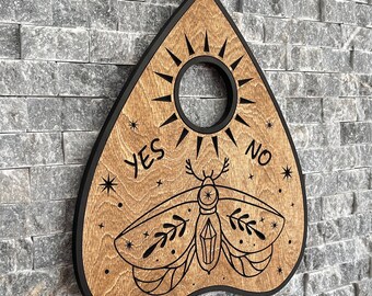 Planchette Wall Hanging, Moth Carving, Birch Plywood Witchy Art