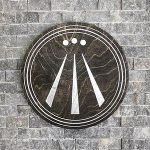 Awen Wall Decor, Wooden Druid Wall Hanging, Three Rays of Light Symbol