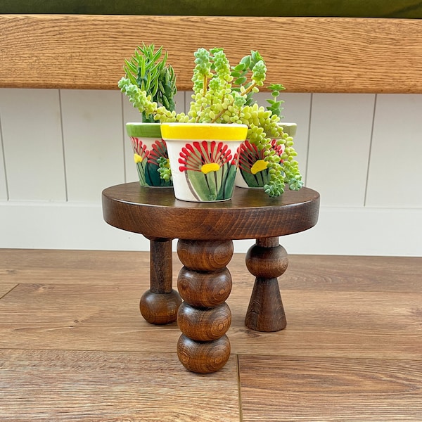 Wooden Plant Stand, Solid Wood Stool, Round Riser for Display, Unique Boho Decorative Planter