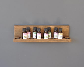 Wooden Essential Oil Holder Rack, Wall Mounted Organizer Shelf, 15ml Bottle Storage