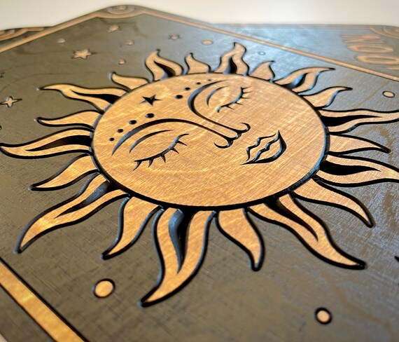 Sun Wall Art, Tarot Wall Art, Wooden Poster, Carved Wood Wall Hanging