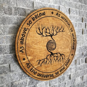 As Above So Below Life of Tree Wooden Wall Hanging, Yggdrasil Spiral World Tree Wall Art, Celtic Nordic Pagan Gift