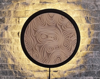 Carved Wood Plug in Wall Sconce, Mountains Wall Lamp, Lanscape Wooden Light