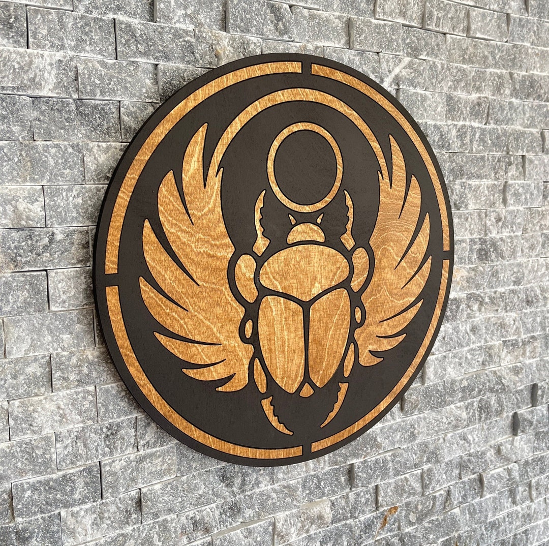 Egyptian Scarab Wall Hanging, Carved Wood Wall Art, Beetle Wall Decor