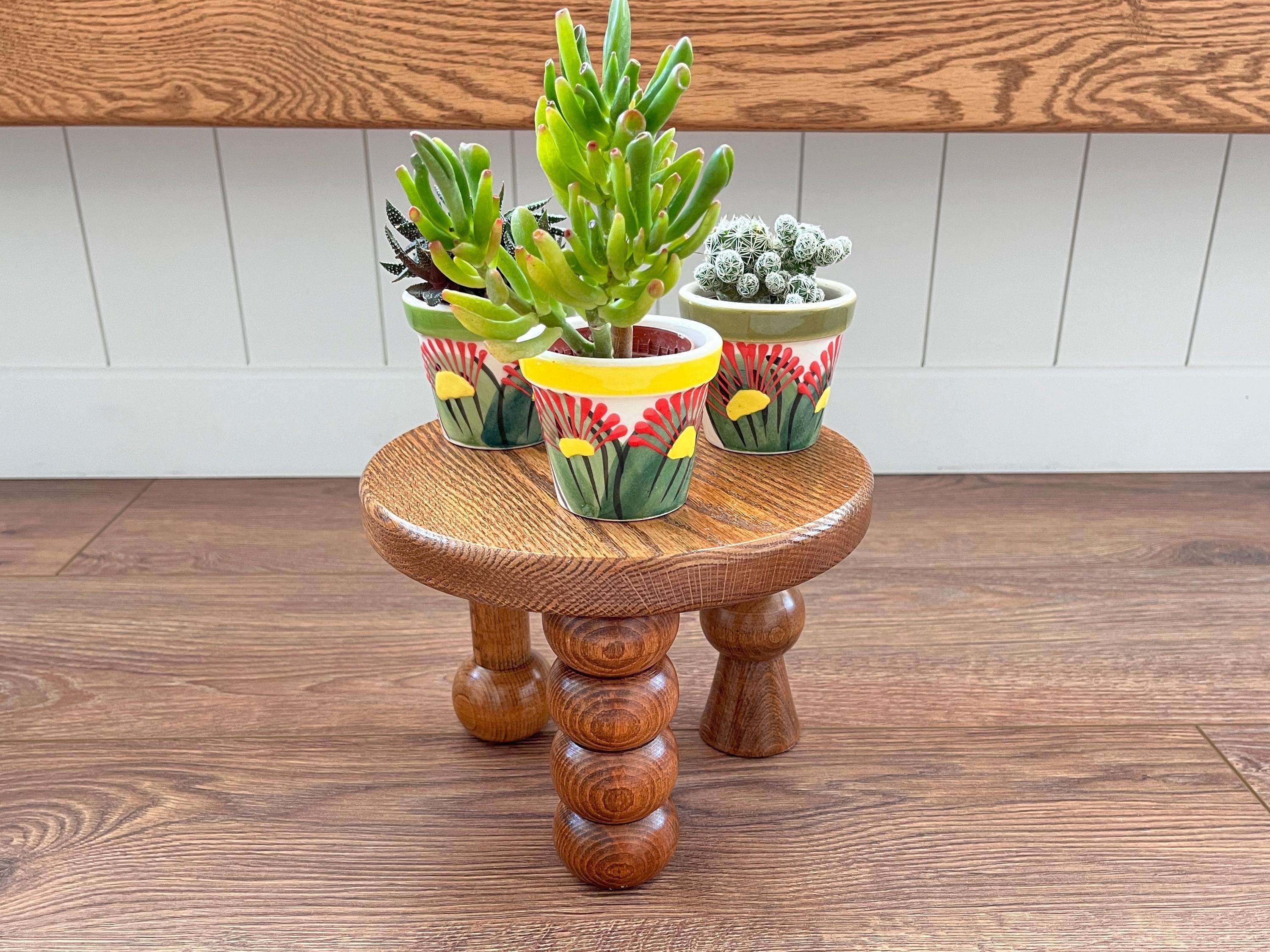 Soporte de madera para plantas, taburete de madera maciza, elevador redondo para exhibición, macetero decorativo bohemio único