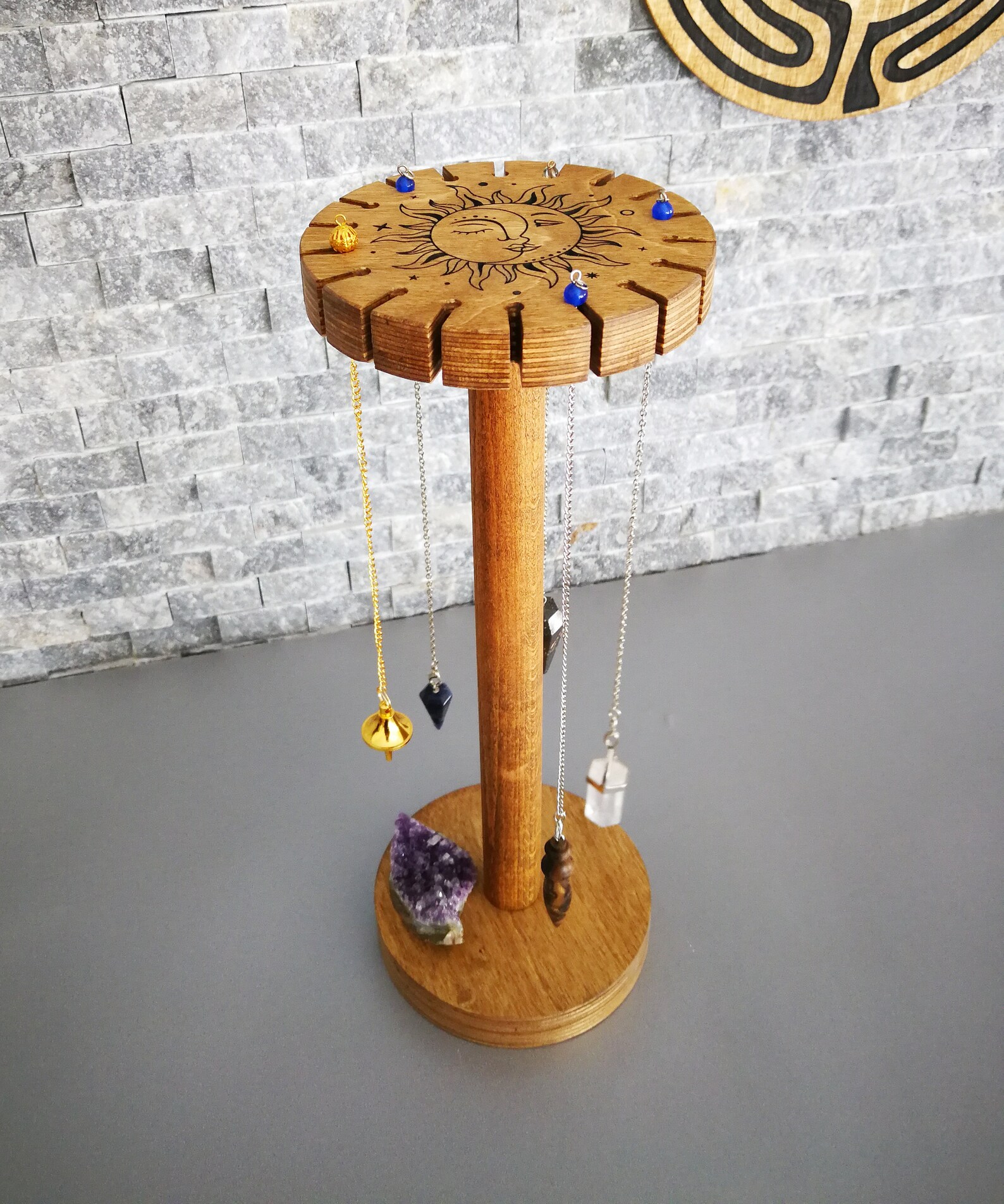 Pendulum Display Stand With Sun and Moon Engrave Pendulum Etsy