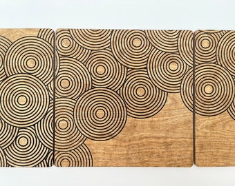 Geometric Wood Wall Art, Engraved Circles Decor, Birch Plywood Set