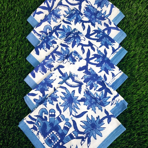 Cloth Napkins Hand Block Print Cotton Set of 5 Cloth Etsy