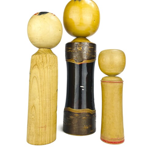 Set of 3 Vintage Kokeshi dolls / Sato Koson / Takahashi Tatsuro / Japanese collectible / Japanese wooden shops doll /