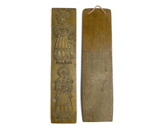 Set of two carved wood panels / Antique gingerbread board / Folk art / North Europe
