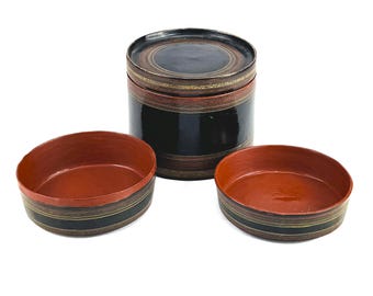 アンティークビルマ漆塗りビンロウジュ箱 / ヴィンテージアジア漆器 / コレクターズオリエンタルインテリア