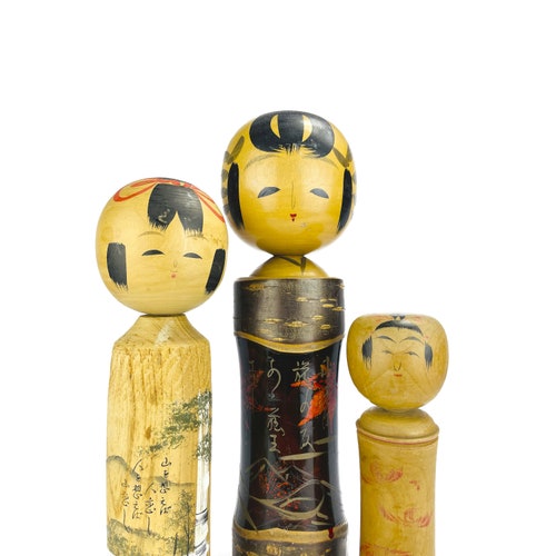 Set of 3 Vintage Kokeshi dolls / Sato Koson / Takahashi Tatsuro / Japanese collectible / Japanese wooden shops doll /
