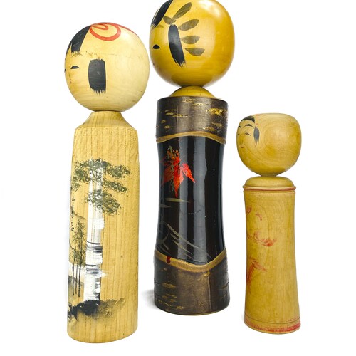 Set of 3 Vintage Kokeshi dolls / Sato Koson / Takahashi Tatsuro / Japanese collectible / Japanese wooden shops doll /