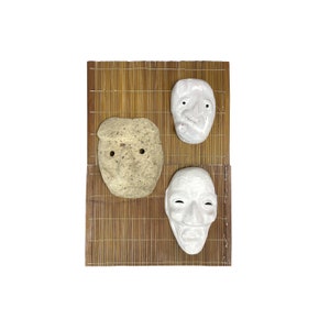 Nice Set of 4 Japanese papier-mache Mold of Masks /  Unfinished Mask / Japanese Hariko folk toys