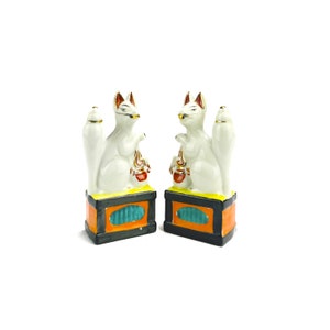 Japanese antique vintage porcelain Kitsune / Fox statues / Inari Temple Guardians / Japanese collectibles /