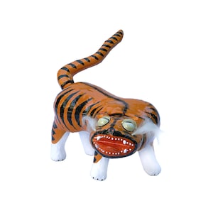 Vintage japanische Volkskunst Hariko no Tora Tiger - Traditionelles Papier-Mâché-Spielzeug - Handgefertigte japanische Volksdekoration