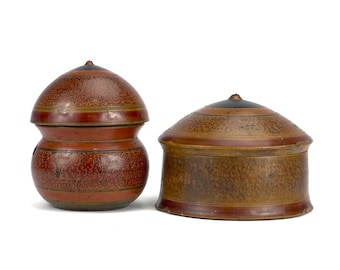 Pair of Antique Indian Tikka Wooden Boxes
