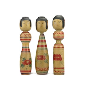 Set of 3 Japanese Kokeshi doll in Tsugaru style /Traditional Japanese doll / Dento Kokeshi / Collectible from Japan / Art doll