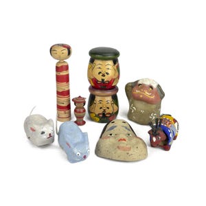 Set of 9 Japanese Vintage folk toys / Japanese Omamori / Japanese local folk toys