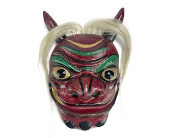 Vintage Japanese Oni Mask: Hand-Painted Hariko Papier-Mache Folk Art (40cm)