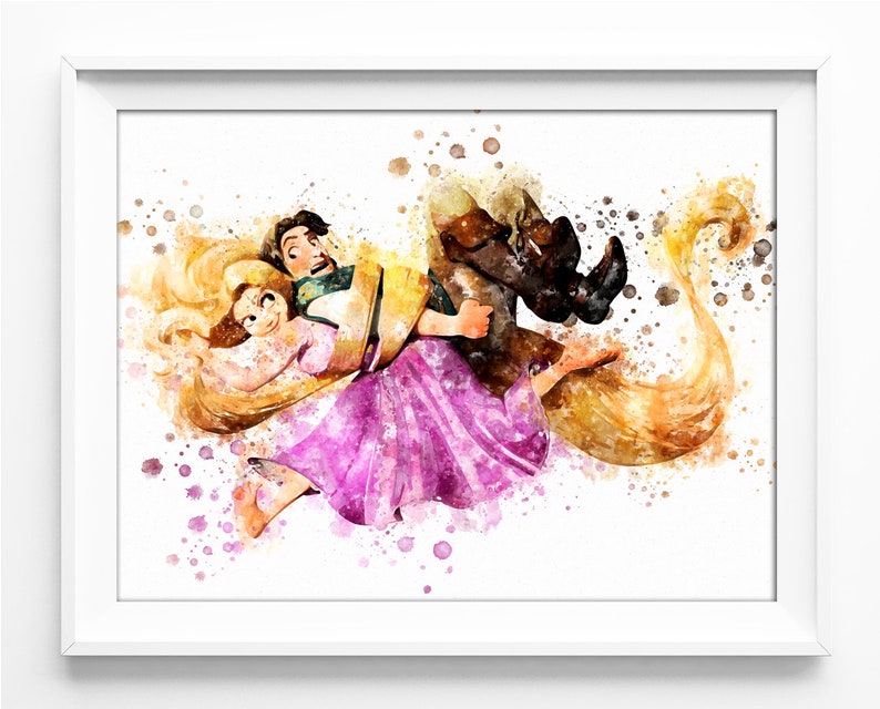 Rapunzel And Flynn Rider Tangled Watercolor Art Instant Download Rapunezel Printable Nursery Baby Room Decor Print Birthday Party No.561 Art & Collectibles Prints Gasrem.id