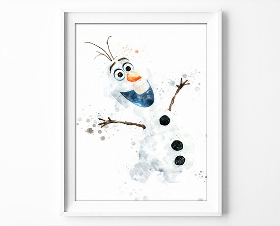 olaf frozen print party download printables watercolor art etsy