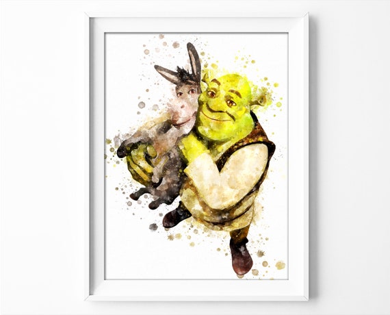 Digital Imprimible Shrek Instant Descargar Arte Acuarela Burro Etsy