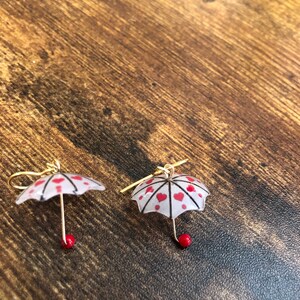 Red and white umbrella earrings